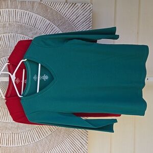 St. John's Bay 100% Cotton Bundle of 2 Sz Small 3/4 Sleeve Shirt Top Red & Green